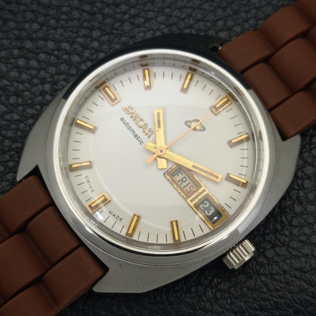 VINTAGE ENICAR AUTOMATIC SWISS MENS WHITE COLOR DIAL WATCH A700341-5 R202-a700341