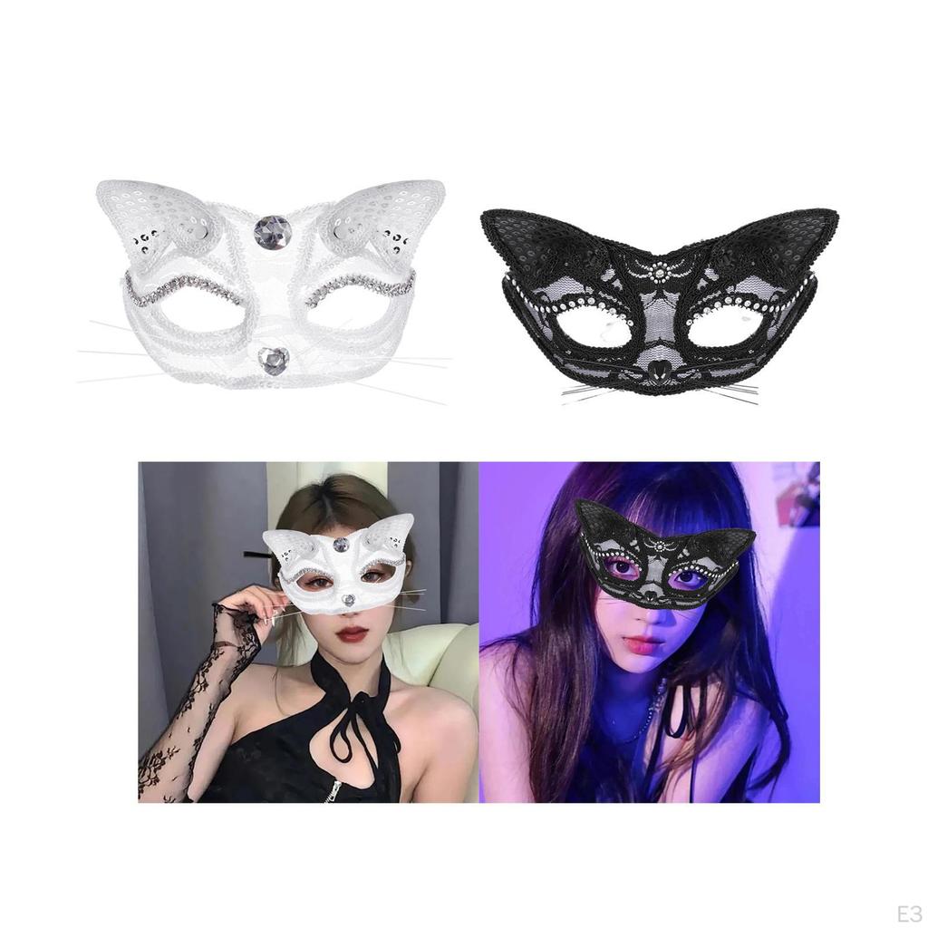 Elegante Katzenmaske mit funkelnden Strasssteinen - Perfekt für Bühnenauftritte und Kostümpartys
