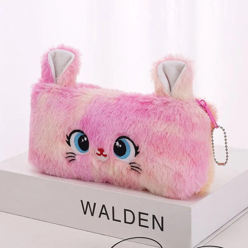 Kawaii Cat Large-capacity Zipper Pencil Bag, Beautiful Cartoon Creative Plush Pencil Bag for Girls  Stationery Storage Bag