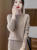 Stylish Women's Half-High Neck Hollow Out Wool Sweater - Long Sleeve Autumn/Winter 2024 Knitwear