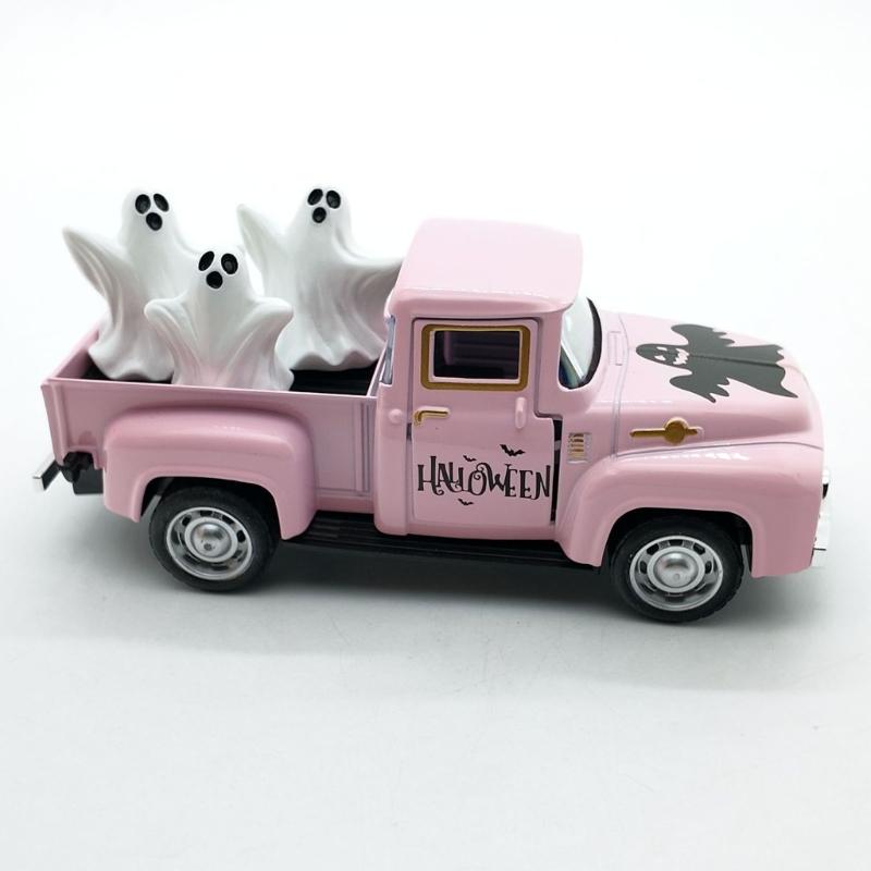Haunted Metal Truck Halloween Collectible Alloy Car Model with Removable Ghostly Miniature Ornament Home Decors Gift