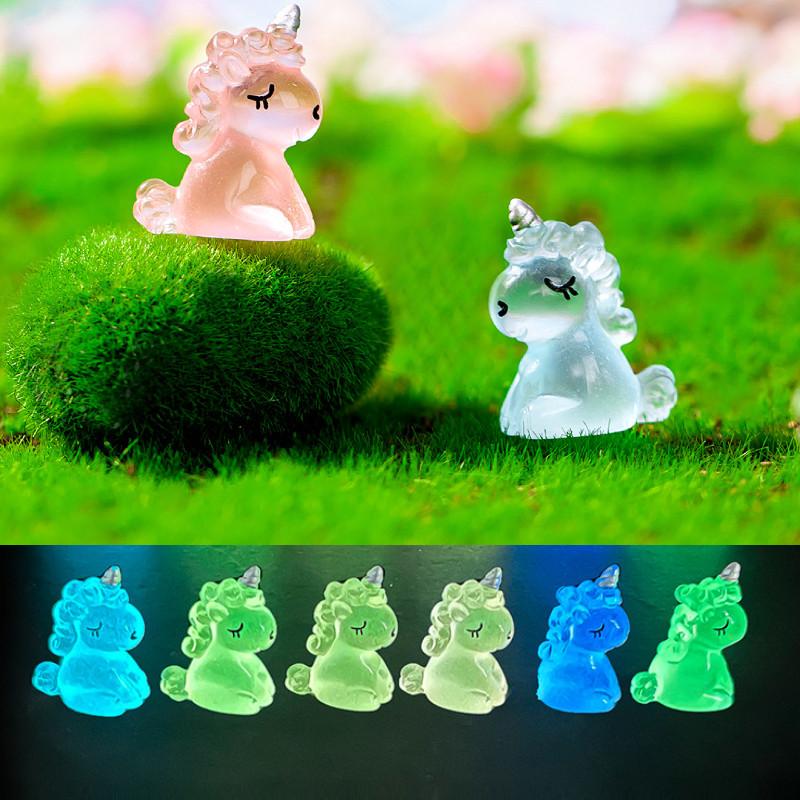 Adorable Cartoon Unicorn Figurine Resin Diy Miniature Night Light Decor Cute