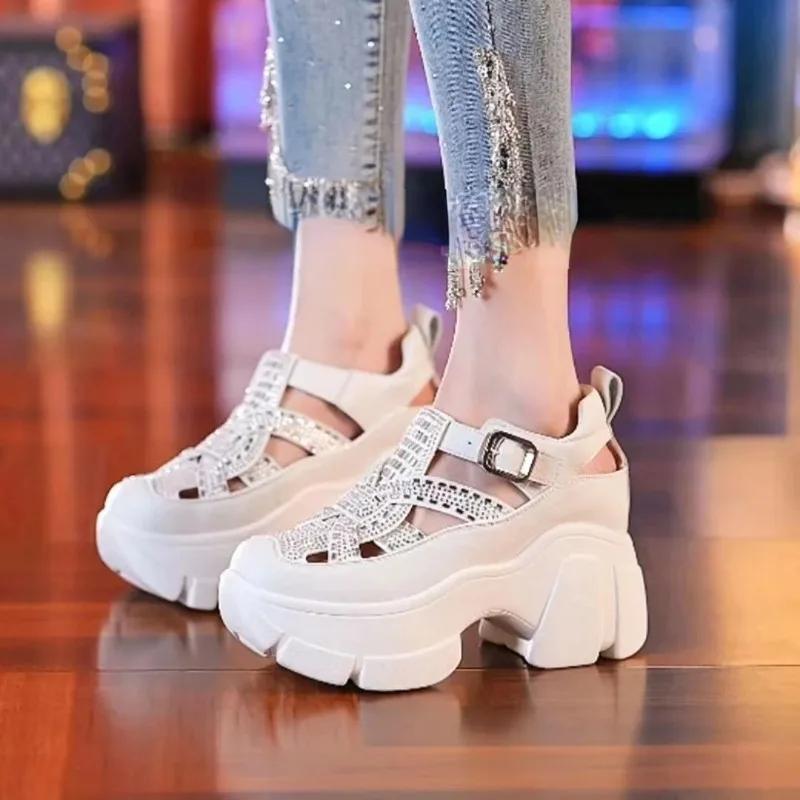 Fashion Shoes for Women 2025 Fashion Mules Rhinestone Shoes Sandals Synthenic Platform Wedge Buckle Women Fashion Casual Summer Slippers