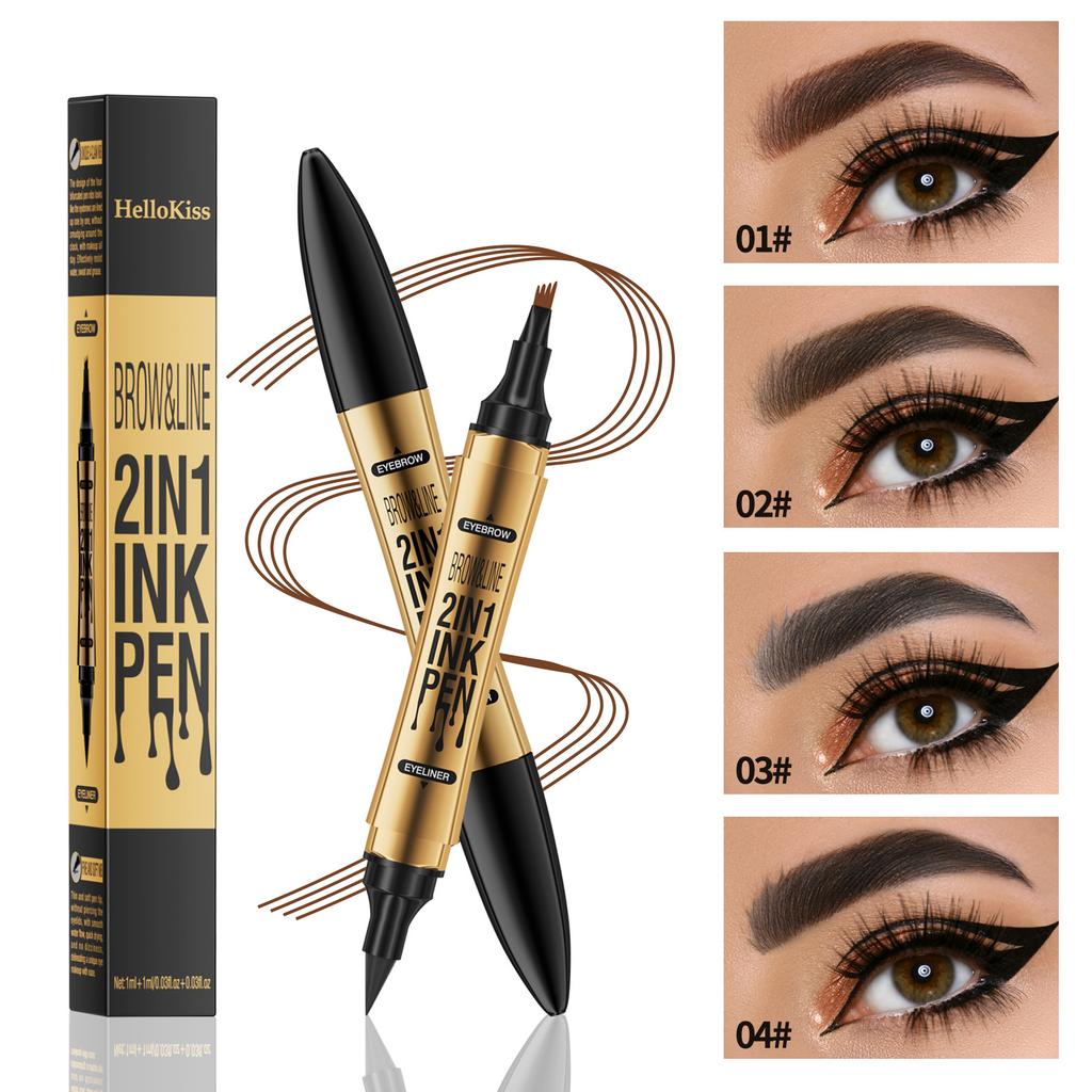2-in-1 Eyeliner Augenbrauenstift Buschige Augenbrauen Glatter Eyeliner Wasserfester und Schweißresistenter Augenbrauenstift Flüssiger Eyeliner