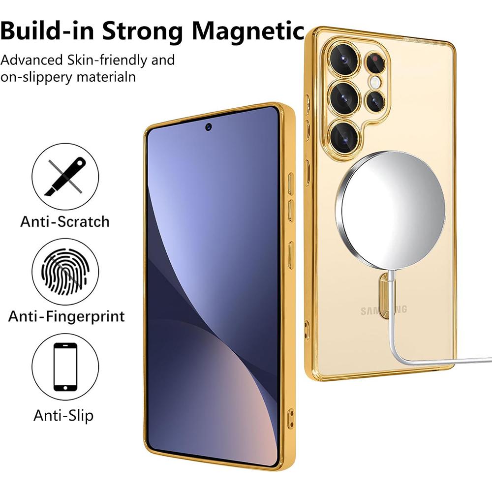 Starke magnetische Magsafe-Hülle für Samsung Galaxy S25 EDGE S24 S23 S21 FE S22 Ultra Plus Luxuriöse Beschichtung Silikon Weiche Klare Hülle