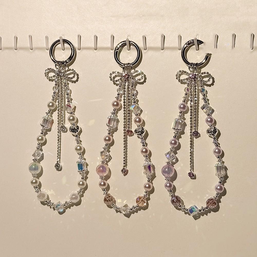 Fashion Luxury Pearl Bow Tassel Phone Chain With Crystal Beads For Women
