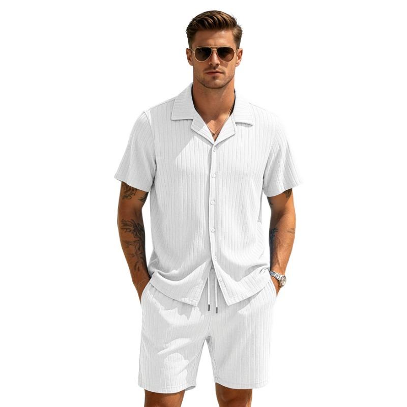 Men S Casual Breathable Mesh Drawstring Shorts Set Short Sleeve Top