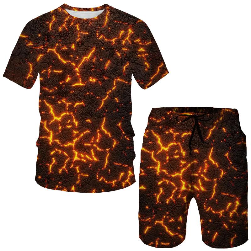 Fashion Flame Magma 3D Print T-Shirts Shorts Sets Men's Tracksuits Oversized Short Sleeve T Shirt Pants Set Man Suits Clothing