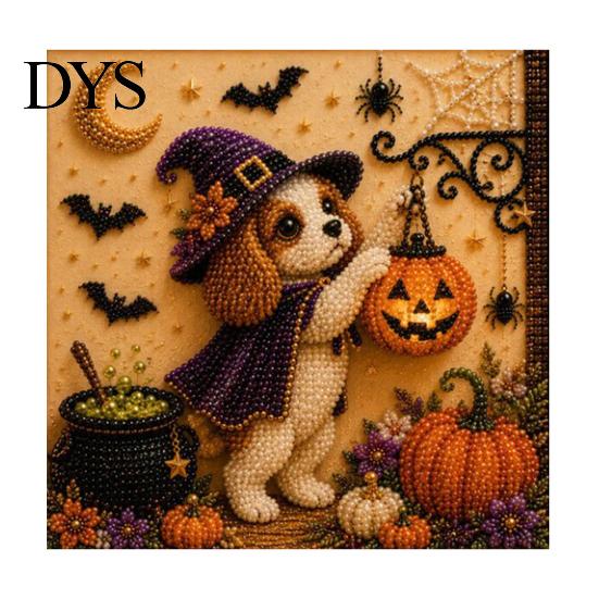 Unique Handmade Gift Idea Halloween Faux Pearl Painting Kit, Puppy Ghost 3D Art Craft Imitation Kit for Adults Beginners, Home Wall Decor, DIY Stress