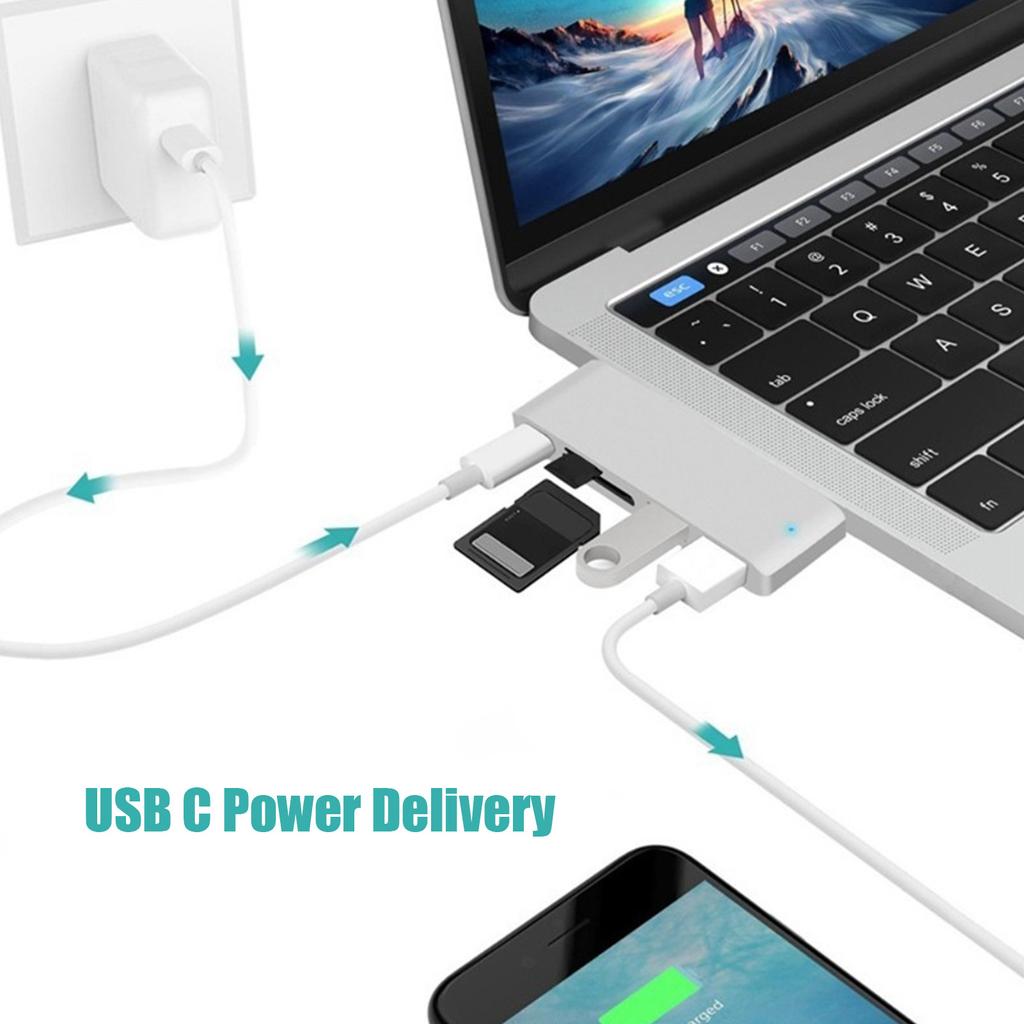 Přenosný USB C Hub 5 v 1 PD Rychlý Multi Port Rozšíření USB C Adaptér pro MacBooks pro Tablet