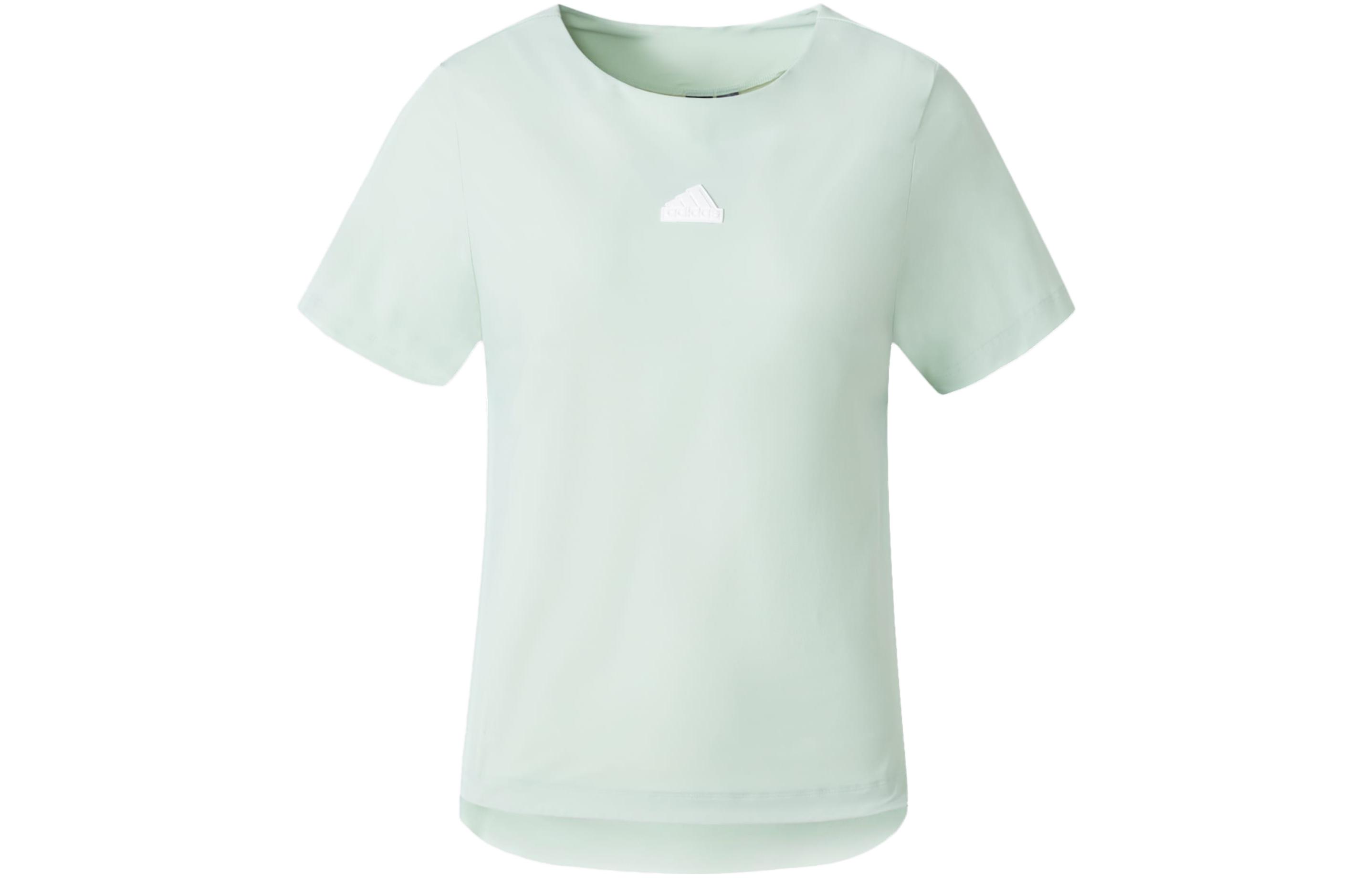 Adidas T Shirts Women s Linen Green Crew Neck Moderate Straight Fit IT4354 M