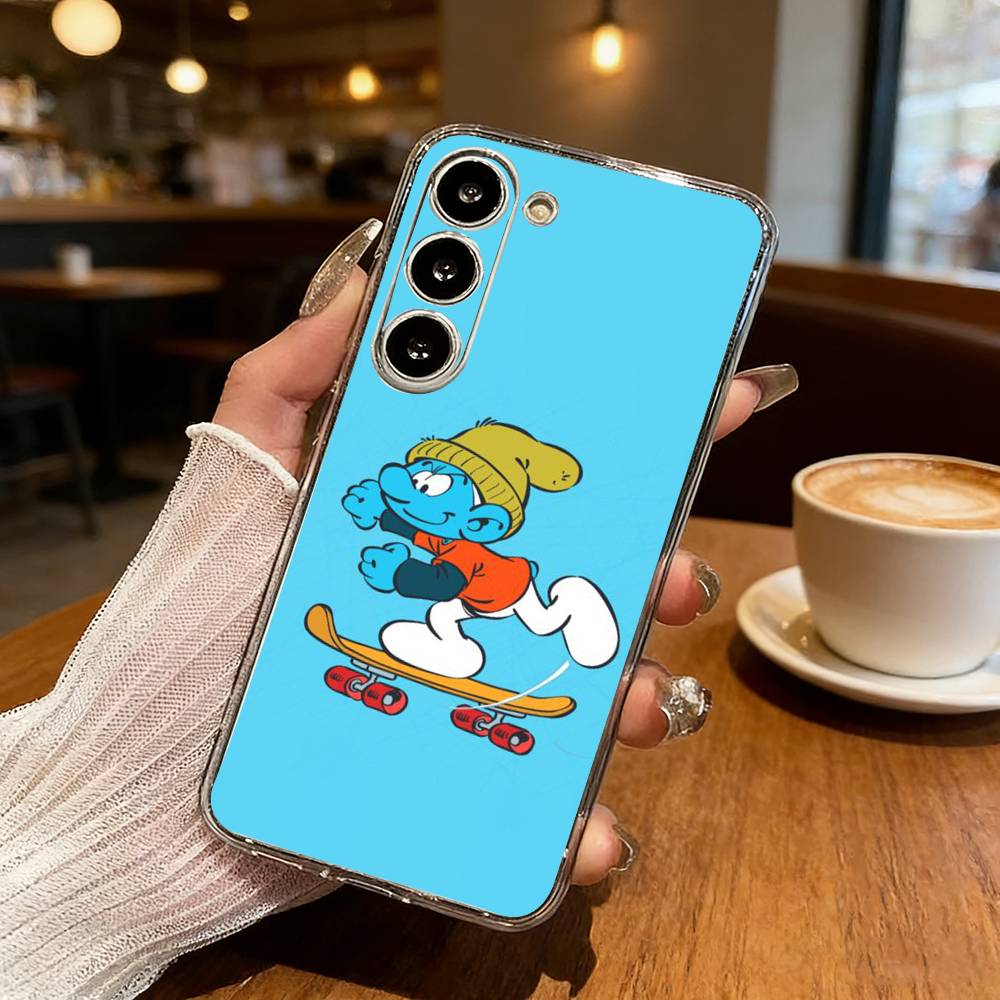 C-Cute and fun S-Smurfs Phone Case For Samsung Galaxy S24 S25 S23 S22 S21 Plus S24 S25 Transparent Cover Case