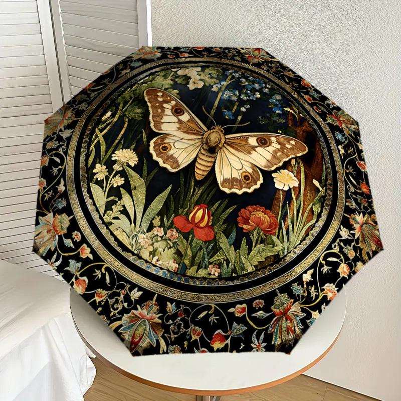 1PC Butterfly Floral Umbrella-8-Rib Reinforced, Automatic Open, Lightweight & Durable, Cute Fashion Accessory for Outdoor, Beach or Casual Use, Beach