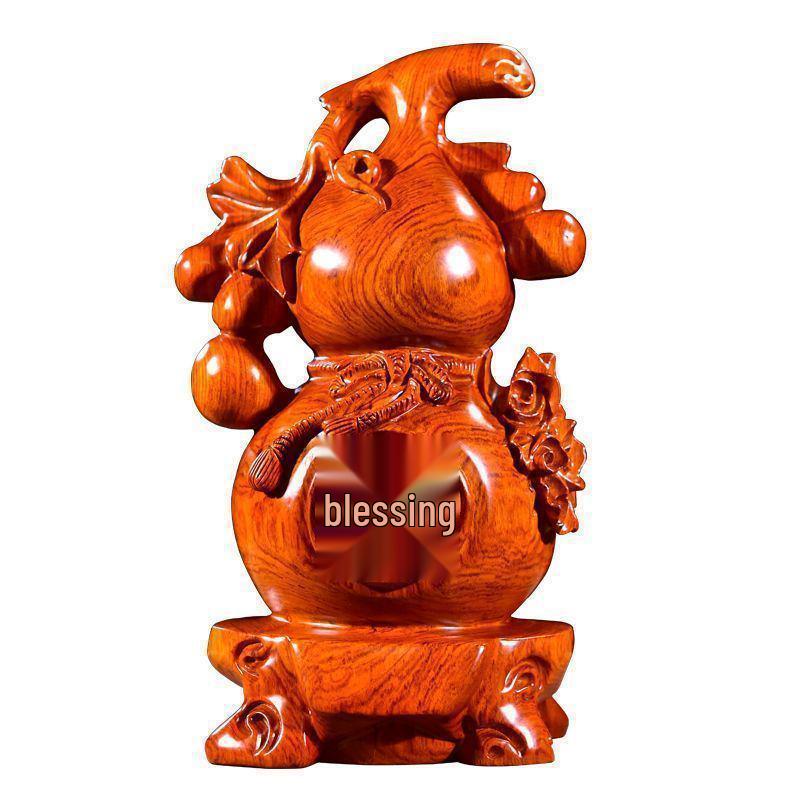 Ebony Wood Carved Gourd Ornament - Solid Red Wood Yuqin Decoration for Living Room Tabletop