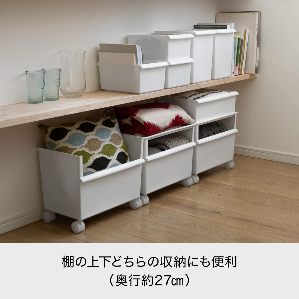 Like-it Storage Box, Small Item Storage, Retort Food Storage Case, Container, Wide, Deep Type x 2 Set (with Casters), White, Approx. W38.8 x D26.8 x H