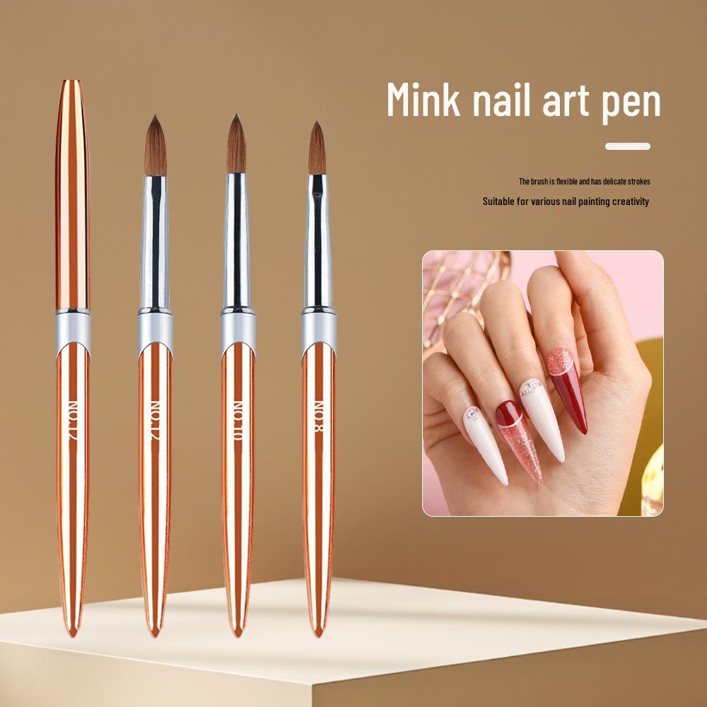 50% Mink Hair Nail Art Brush with Crystal and Metal Handle for Extensions and Carving