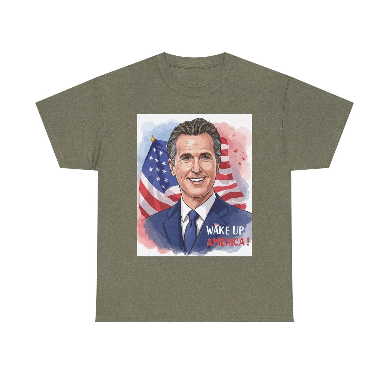 GAVIN Newsom Wake up America! cotton short sleeve round neck Tee T-Shirt 3XL