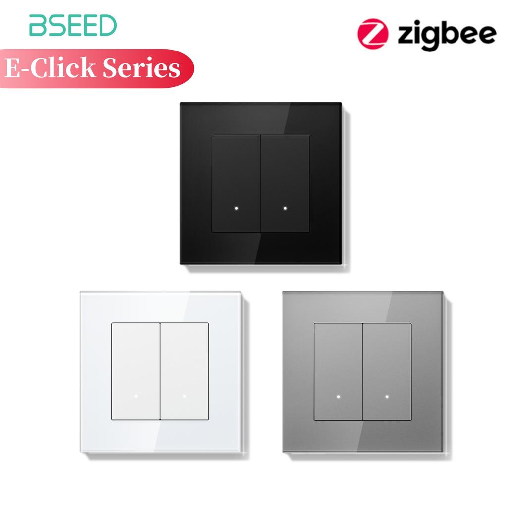 BSEED ZigBee Click Switches Series Wall Smart Click Light Switches Yellow Backlight Glass Frame Tuya APP Switch EU Standard