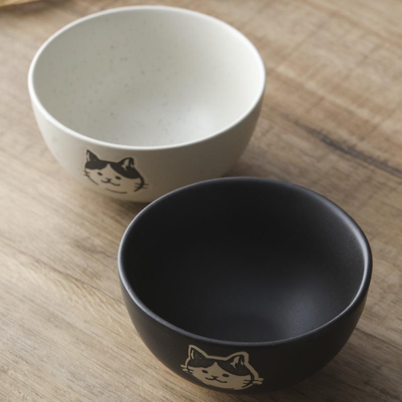 Japanische handbemalte Keramikschüssel aus Steingut mit Katzengesicht, 11,4 cm, Unterglasurfarbe, Handwerk, süße Katze, Reisschüssel, Suppenschüssel, Küchenutensilien
