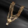 3Pcs/Set Vintage Coin Lock Pendant Necklace For Women Men Elegant Gold Silver Color Unisex Necklace Sets Fashion Hip Hop Jewelry