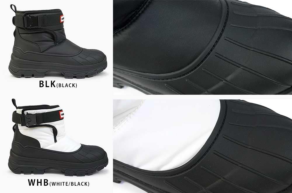 Hunter WFS2000NYR W Short Buckle Snow UK Size 6 Women's Boots, Lightweight, Water-Resistant, White/Black, (25.0cm)