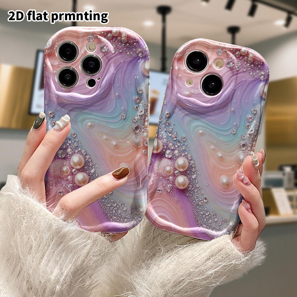 Phone Case: 2D Flat, Fits iPhone 12 Pro, 13, 14, 15, 16, 17, 18, Phone Decoration, Pearl Diamonds, Perfect Gift for Christmas and Halloween