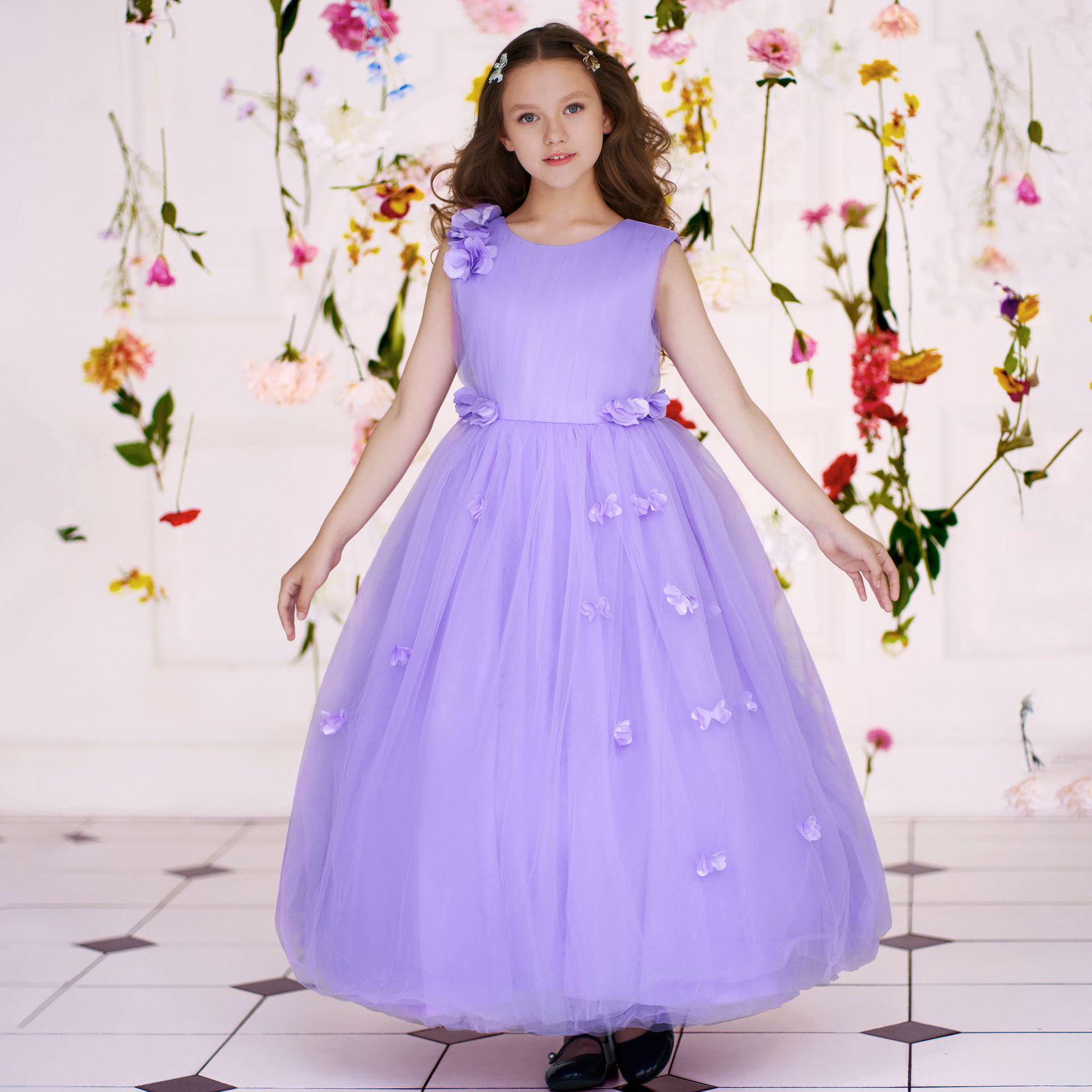 

Платье принцессы из пышной сетки для девочек - Детская торжественная одежда для выступлений и свадеб для детей среднего и большого размера. 10Y/150CM