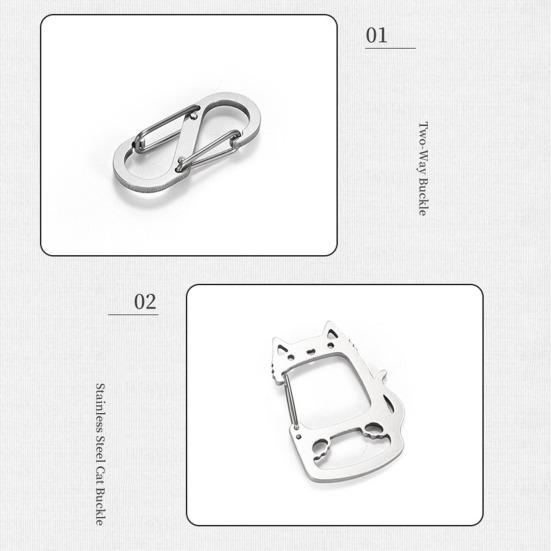 Stainless Steel Lucky Cat Keychain with Detachable S-shape Hooks Heavy Duty Outdoor Camping Portable Car Key Holder Metal Hanging Buckle Carabiner