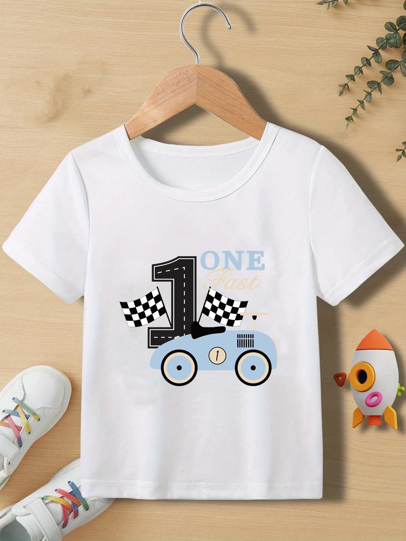 Fast One TShirt For Boys 1st Birthday Racing Blue Retro Sports Car Boy TShirt For 1st 2nd 3rdAnd 4th Birthday Boys Shirts 100