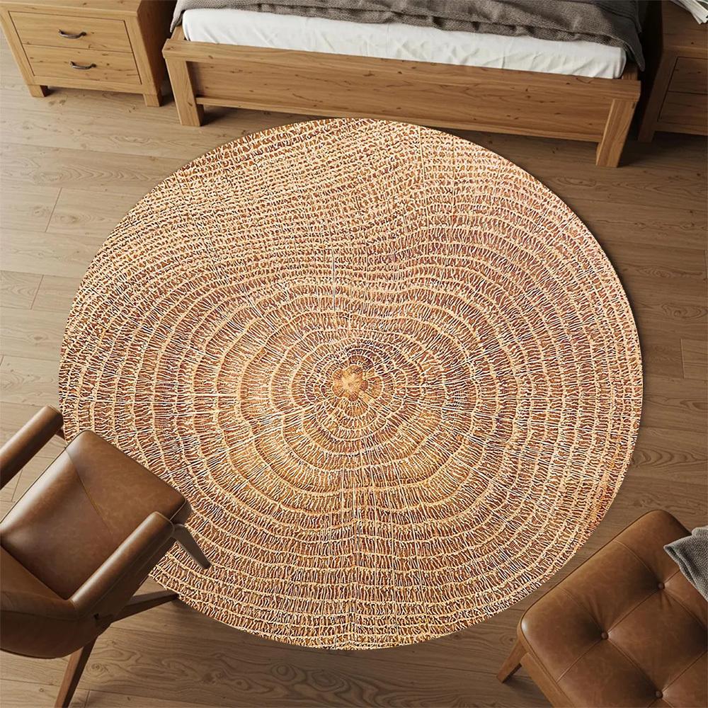 1pc Tree Rings Wood Texture Round Chair Mat Area Rug - Non-Slip, Floor Mat for Office, Bedroom, and Indoor Decor C1118078