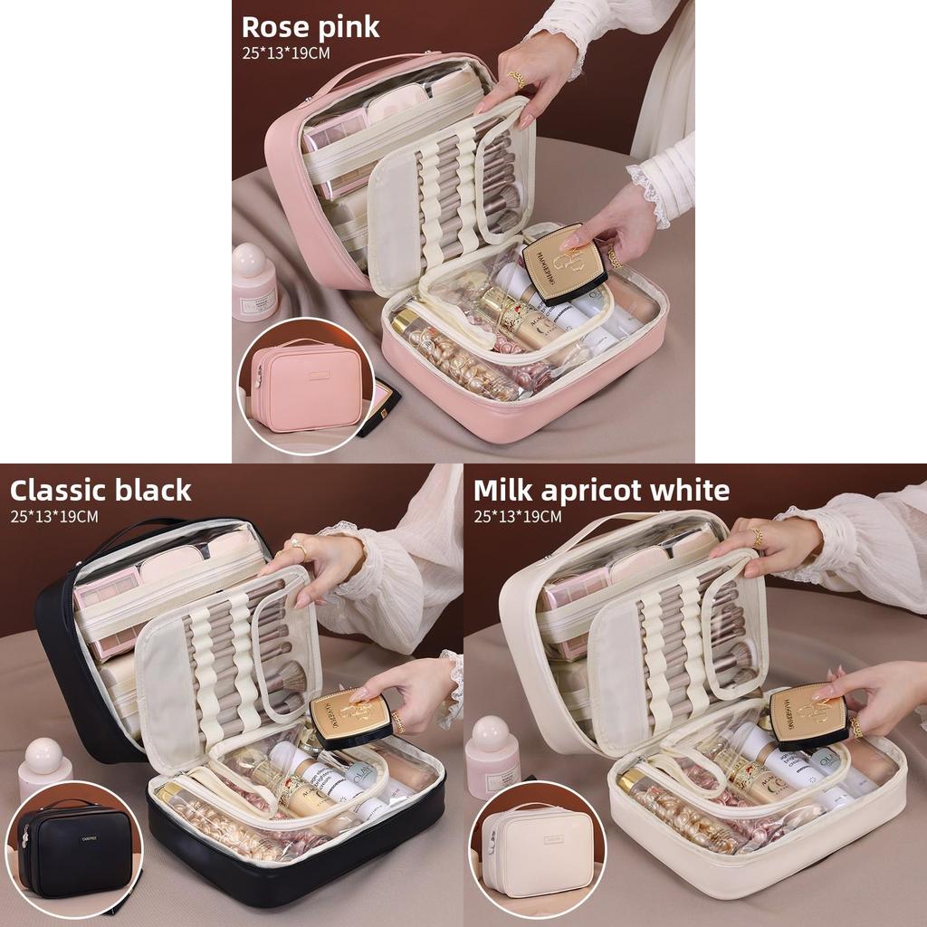 Pu Makeup Organizer With Multiple Compartments Waterproof Storage For Daily Use