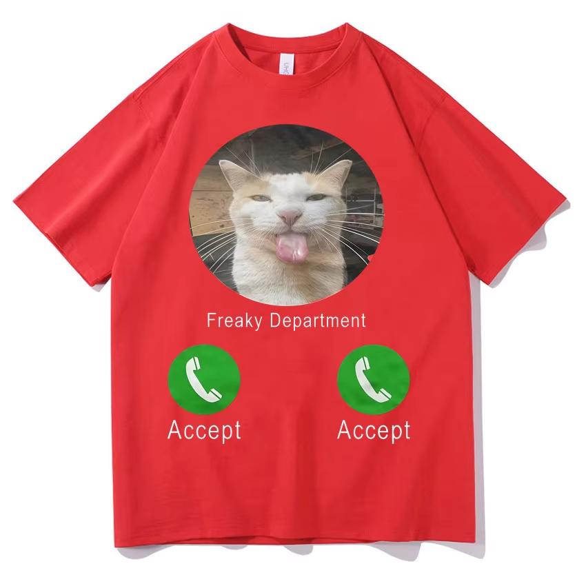 Cat Meme Calling TShirt Unisexs Womens Loose Crew Neck Y2K Short Sleeve Casual Daily Wear Short Sleeves Tee Pure Cotton Clothing