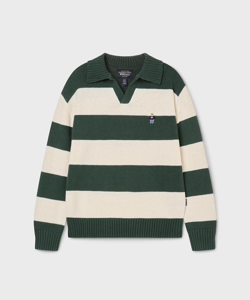Who.A.U Steve Stripe Open Collar Pullover/Whkag2333U