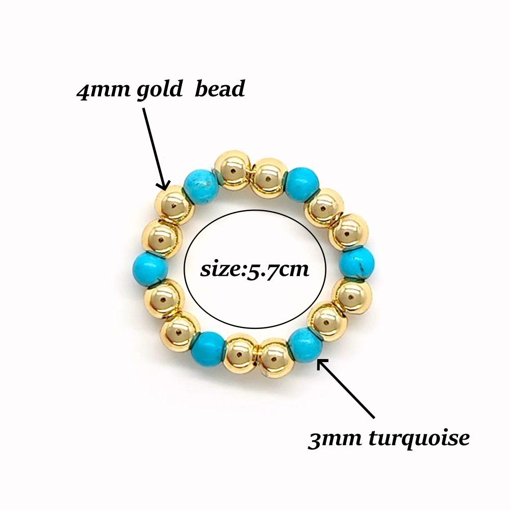 

Vlen Gold Plated Turquoise Beaded Ring Simple Stackable Design Women Finger Ring for Daily Casual & Gift resizable
