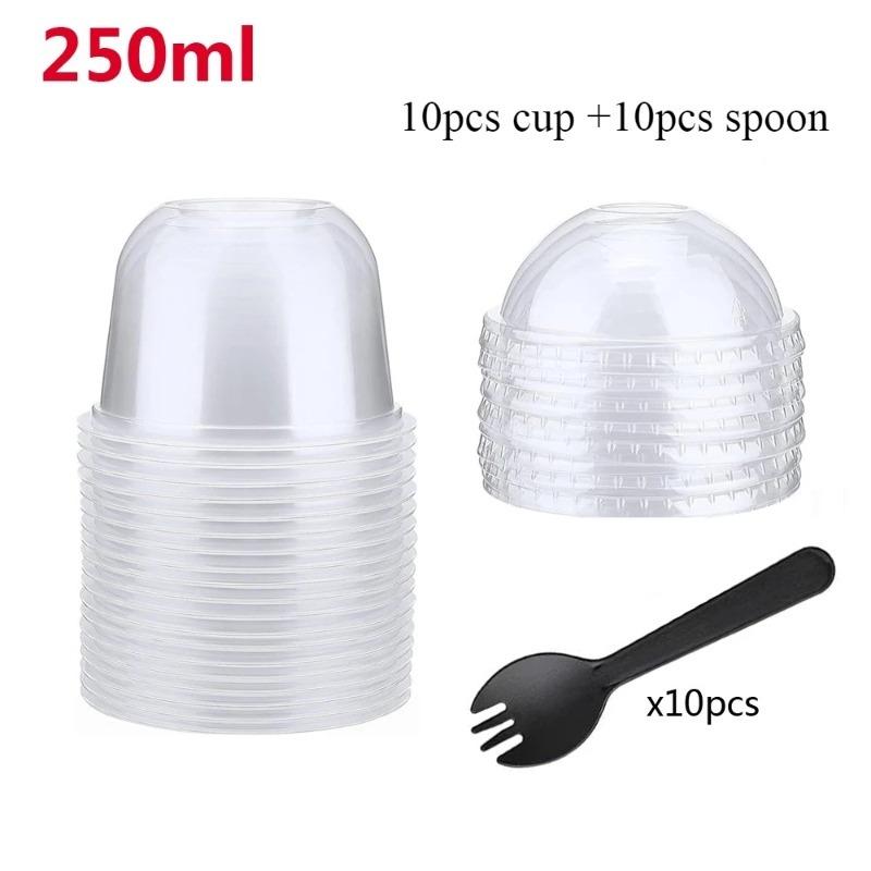 

Clear Plastic Dessert Cups with Lids Sporks Ideal for Ice Cream Mousse Fruit Salad Picnics Parties and Cake Decorating Tools