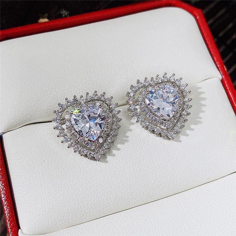 Cao Shi Heart-Shaped Zircon Earrings for Girls - Trendy All-Match Forest Style
