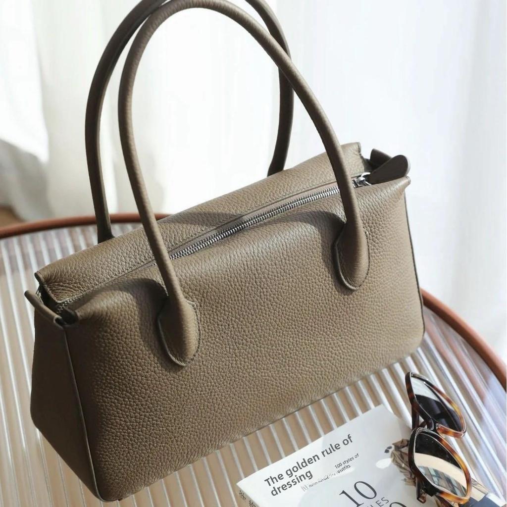 Kendall's Lychee Grain Cowhide Rectangular Baguette Handbag - Luxury Women's Shoulder Bag