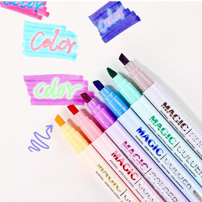 12-Color Double-Ended Magic Color-Changing Fluorescent Pens for Students - Ideal for Note-Taking, Drawing, and Doodling.