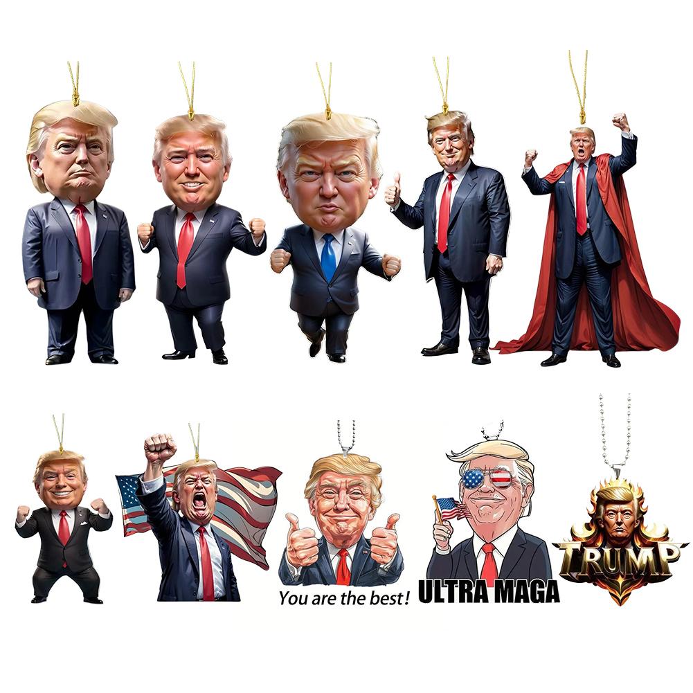 

1/3/5PC Christmas Tree Hanging Funny Acrylic Trump Keychain Car Hanging Ornament Trump Ornament Make America Great Again Decor Style 3