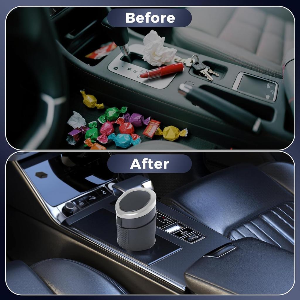 Keria Car Trash Can Bin With Lid - Mini Car Garbage Can Cup Holder-Small Leakproof Vehicle Trash Garbage Can Bin-Automotive Car Organizers And