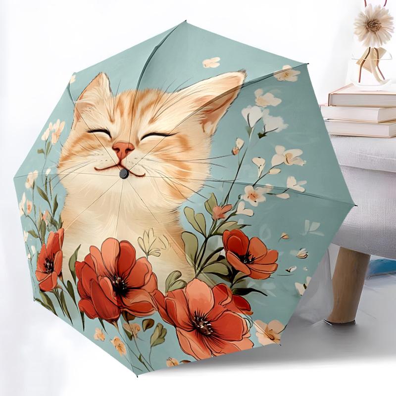 

1pc Cat Flowers Automatic Folding Umbrella - Portable Collapsible, 8-Rib Durable Frame, Perfect for Outdoor Use, yy251218099