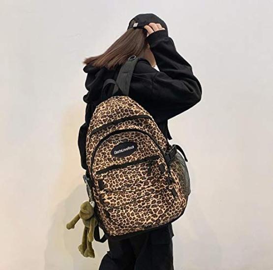 [ZESU] Korean BackpackLarge Capacity Casual Bag  Women's Student BagSchool BagCommuter Bag, Stylish Basket Bag (Leopard Print)
