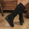 Fashion High Heels Women Long Boots Winter Suede Buckle Wedges Shoes 2025 New Snow Elegant Knee Boots Designer Fashion Zapatillas Mujer
