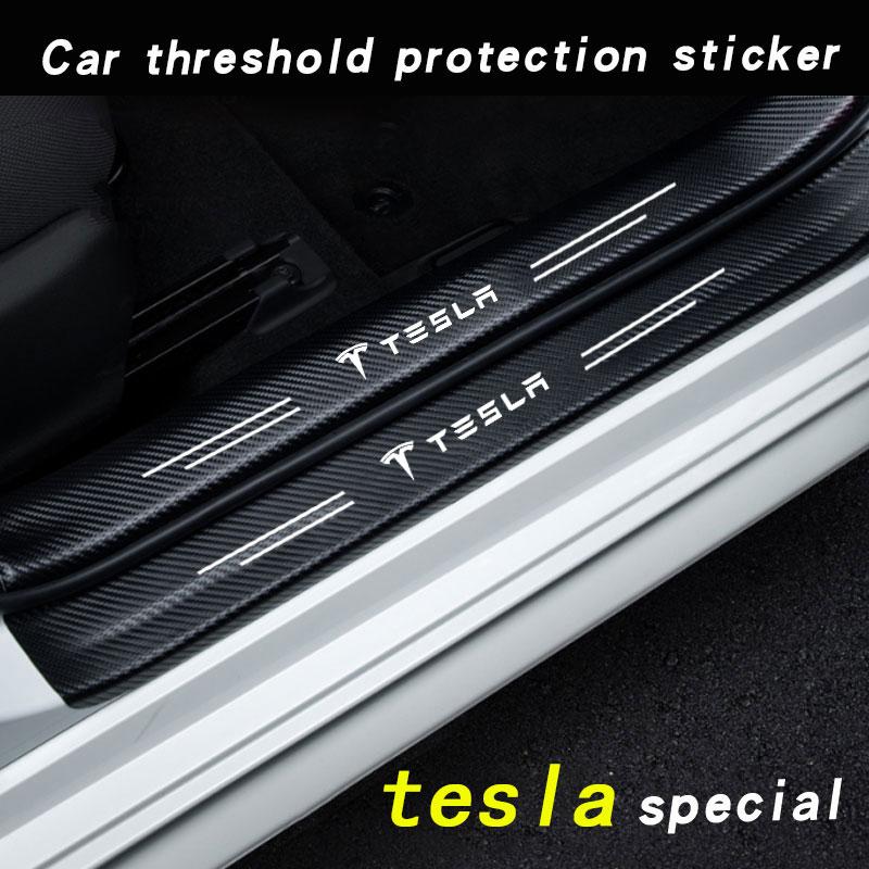 SGJPH1 Car Door Sill Carbon Fiber Sticker Threshold Side Anti Scratch Tape Waterproof Decal For Tesla Model 3 Model X Model S Model Y
