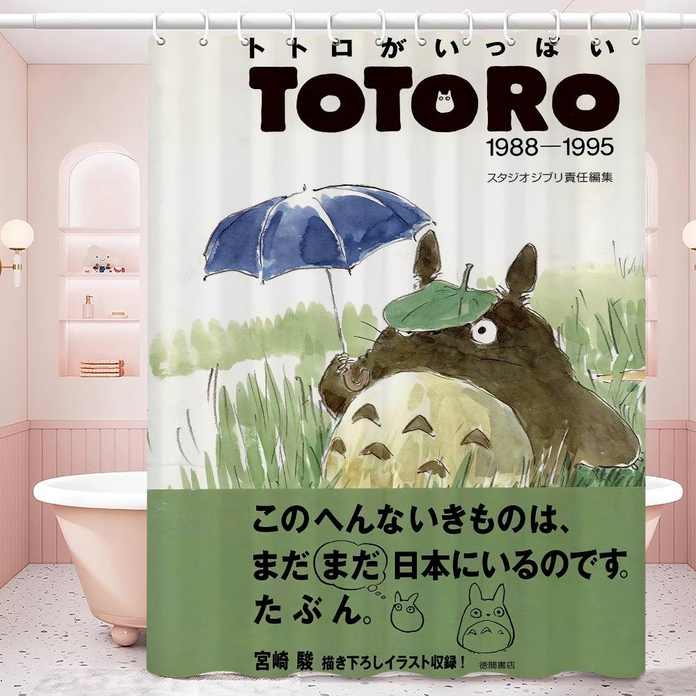 Kawaii T-Totoros Pattern Bathroom Shower Curtain Bathroom Partition Curtain Light Opaque Waterproof Material Bathroom