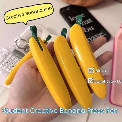 Novelty Banana Pen Fruit Shape Ballpoint Pen for Adults Kids 1.0mm Black Ink Retractable Writing Pens for School Office Supplies
