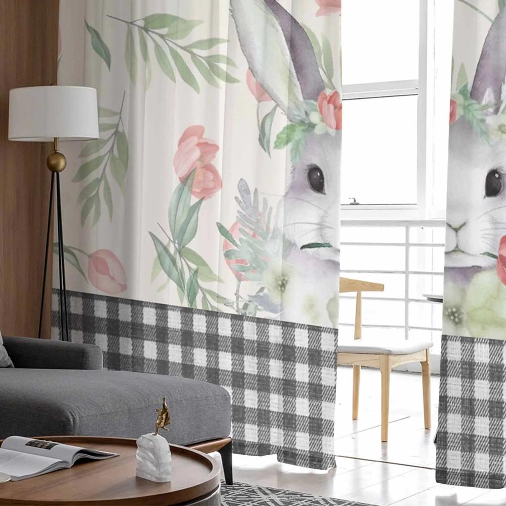 Easter Bunny Flowers Sheer Curtains For Living Room Kitchen Window Curtains Bedroom Tulle Voile Curtains