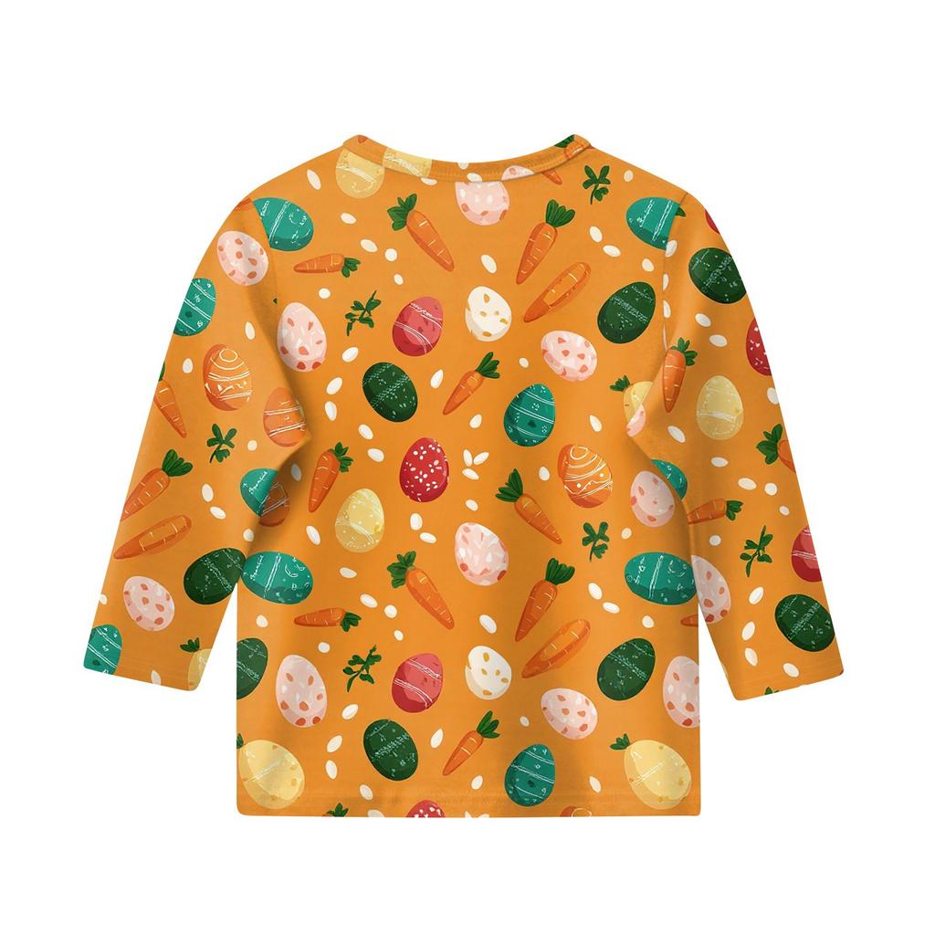 Children's 3/4 Sleeve Tops Casual Print T Shirt Round Neck Pullover Blouse