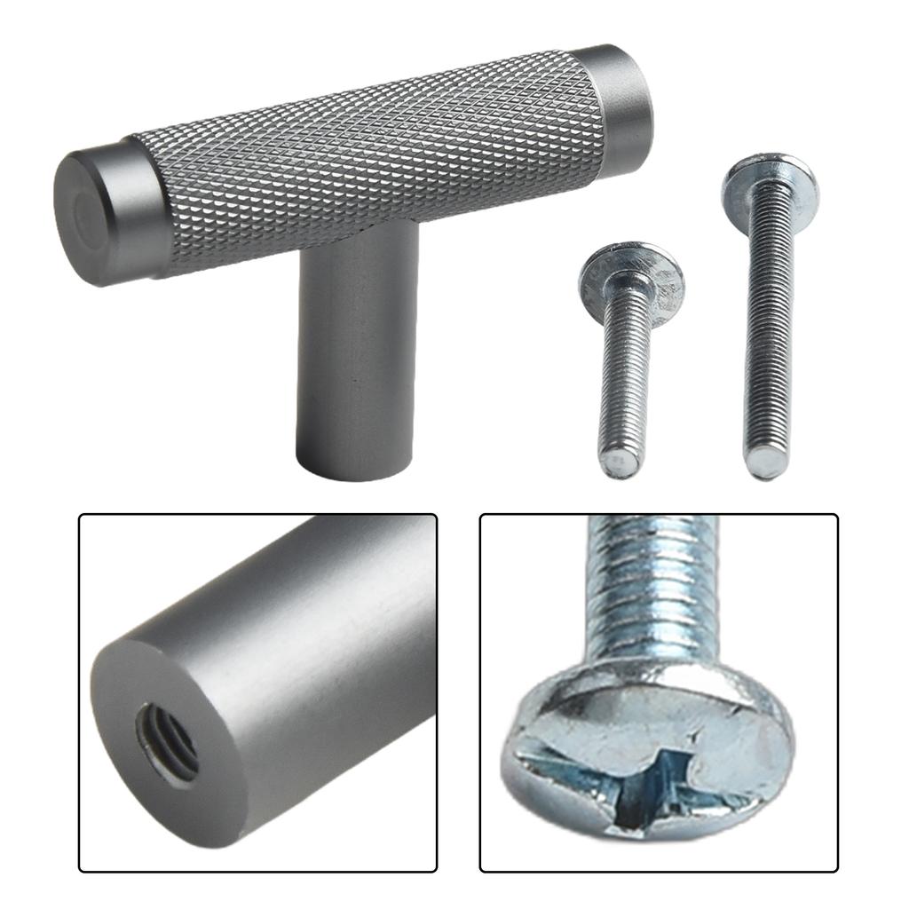Knurled T Bar Door Handle for Kitchen Cabinet Drawer and Cupboard Modern Aluminium Design with Comfortable Grip