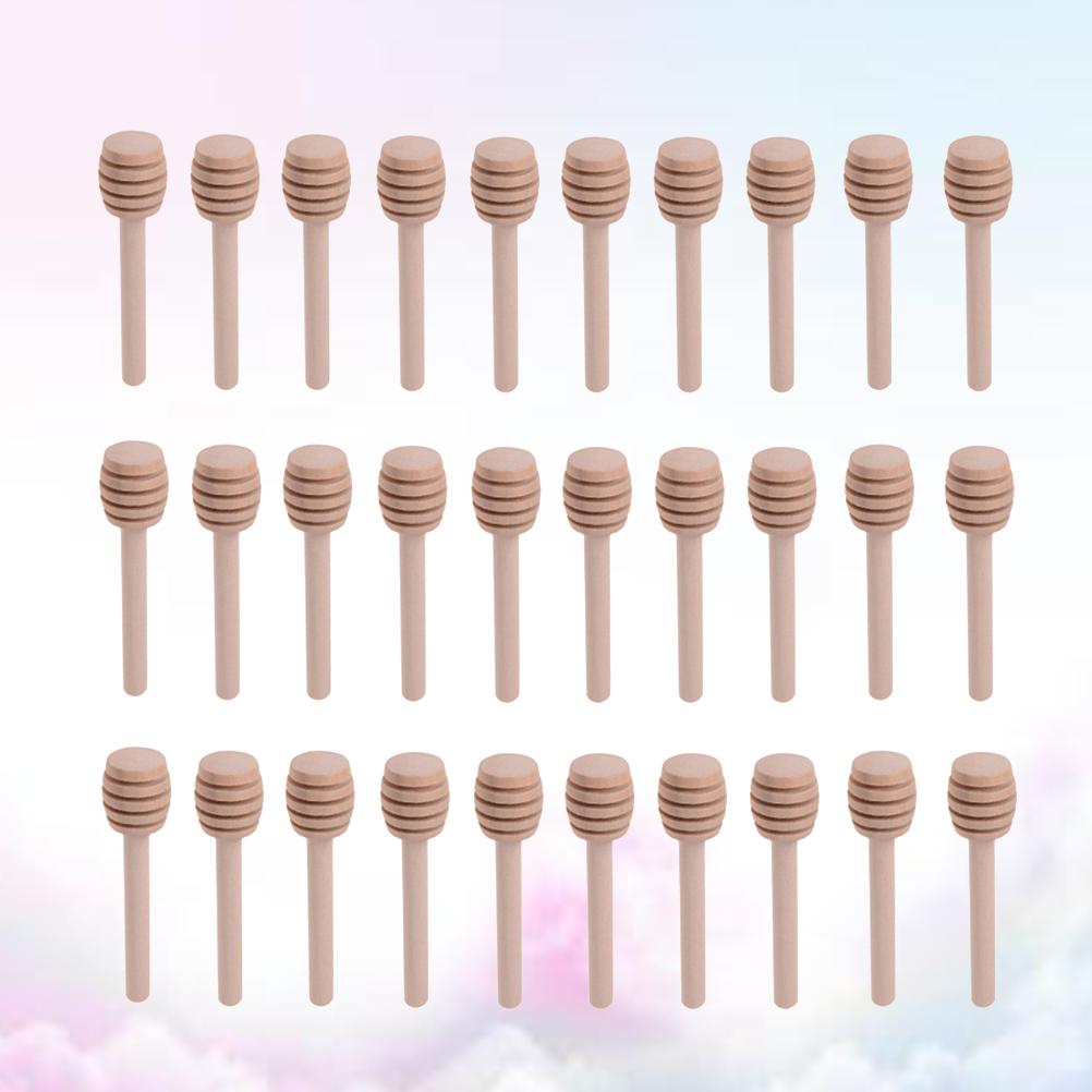30 Pcs Wooden Honey Stick Wand Syrup Stirrer Dipper Blender Sticks Stirring Spoon Bamboo